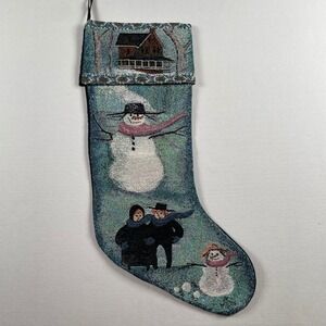P Buckley Moss‎ Christmas Stocking Tapestry Holiday Decor Amish 1999 Snowman VTG
